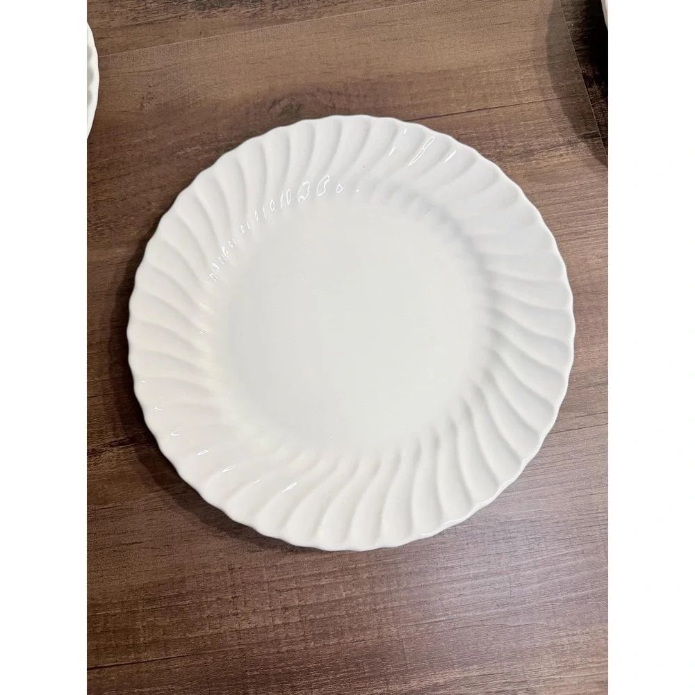 4 VTG 70s Johnson Brothers Snowhite Regency Dinner Plates White Swirl